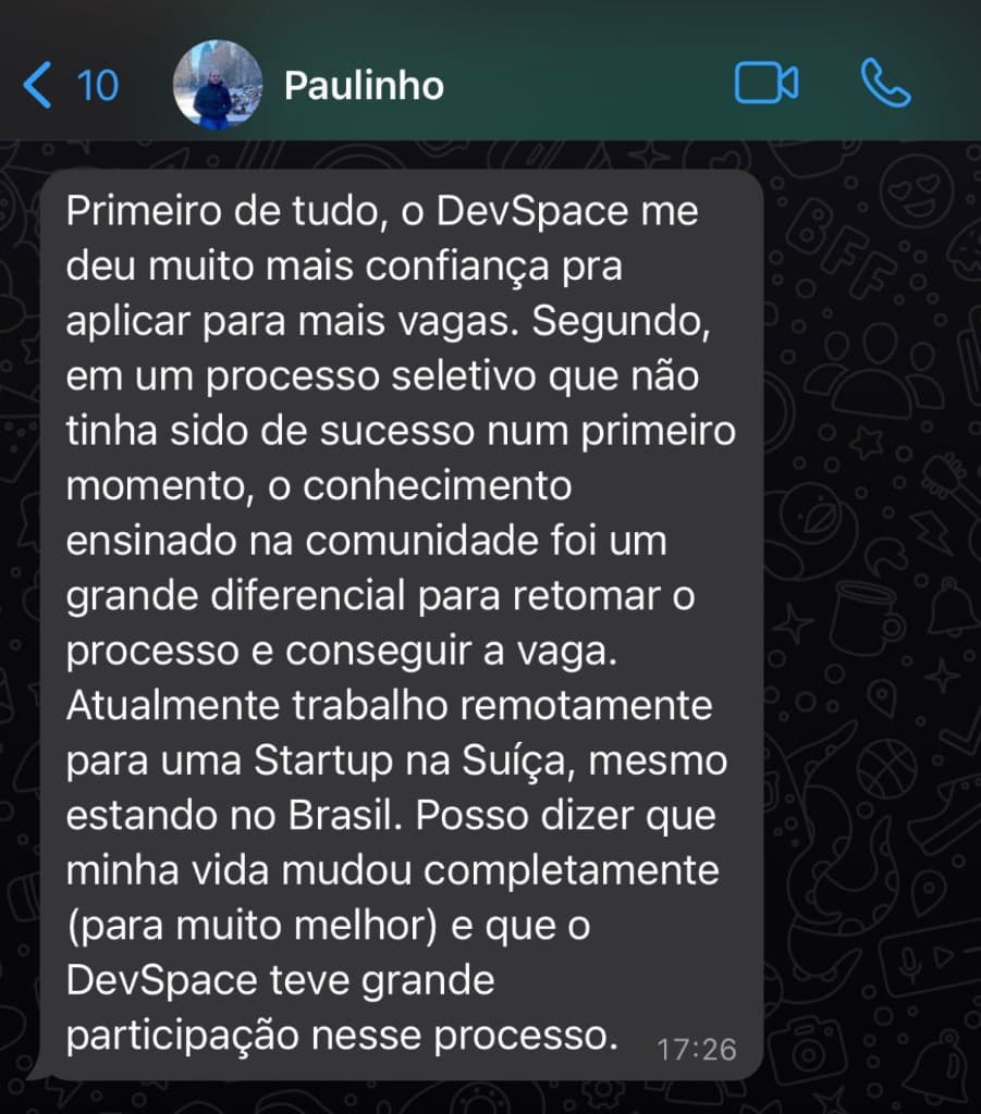 Depoimento de Paulinho — dev remoto para startup na Suíça
