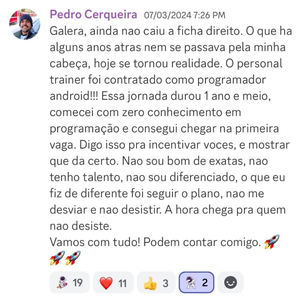Depoimento de Pedro Cerqueira — contratado como programador Android